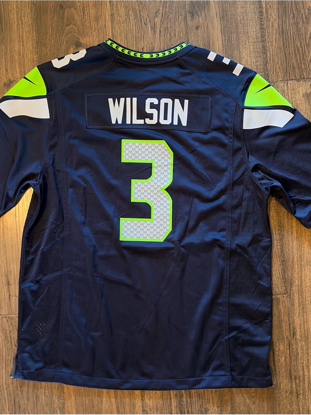NFL Seahawks Navy and Neon Green #3 Football Jersey - Picture 5 of 5